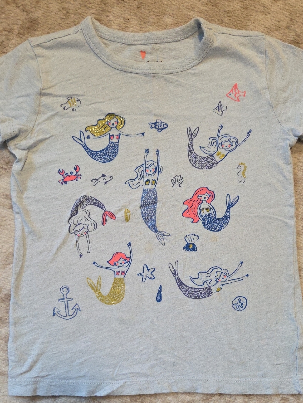 Crewcuts Girls Light Blue Tee with Pink & Navy Mermaids